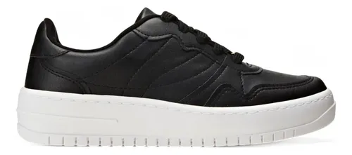 Vista lateral do tênis feminino casual Vizzano na cor preta com solado plataforma branco