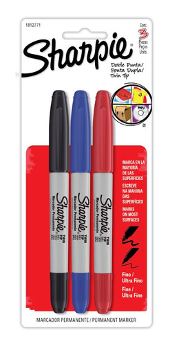 Marcador Permanente Sharpie Doble Punta Surtido Blister X3