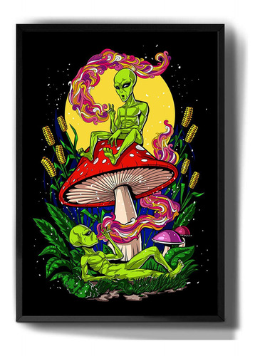 Quadro Decorativo Alien Espaço Cogumelo Fumando Arte