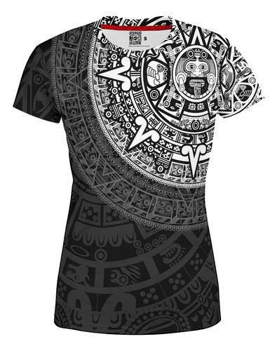 Playera Dama Manga Corta Calendario Prehispánico México Negr