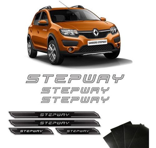 Kit Adesivos Sandero Stepway 2015 Prata + Soleira Protetora