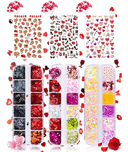 Día De San Valentín Nail Art Glitter Stickers Decoration Kit