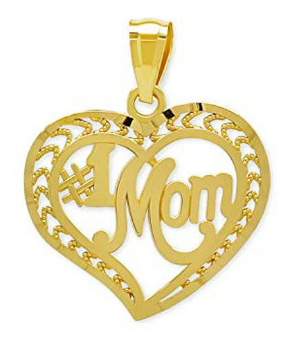 Charm America - Gold #1 Mom Heart Charm - Oro Macizo De 10 Q