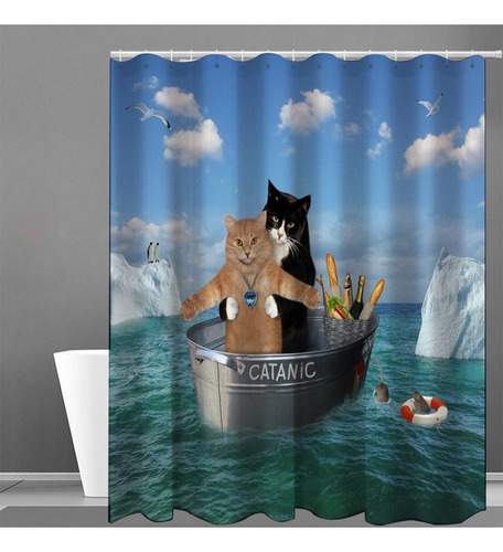 Cortina De Ducha Divertida De Gatos Con Ganchos 180*200cm Estilo 2