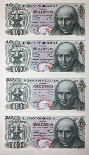 4 Billetes Antiguos $10 Hidalgo 1970
