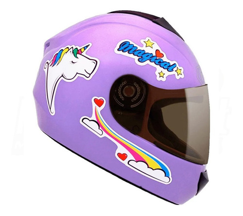Imagem 3 de 6 de Capacete Infantil Fechado Fly Fun Magical Lilás Brilho