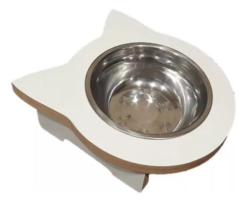 Comedero Para Gatos Mundo Cucha De Madera Huesito Con Plato De Acero Antivuelco En Altura 18 X 20 X 6 Cm