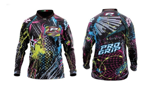 Remera Motocross Progrip Italia Modelo 7012 Negro Multicolor