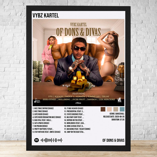 Cuadro Vybz Kartel Of Dons Divas 30x40 Cm C418 Negro Clasico