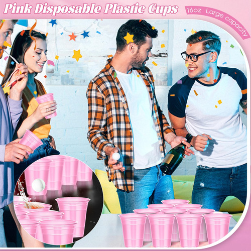 Paquete De 100 Vasos De Plástico Rosa 500 Ml Desechables