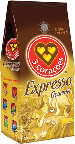 Café torrado em grãos espresso 3 Corações Gourmet pacote 1kg