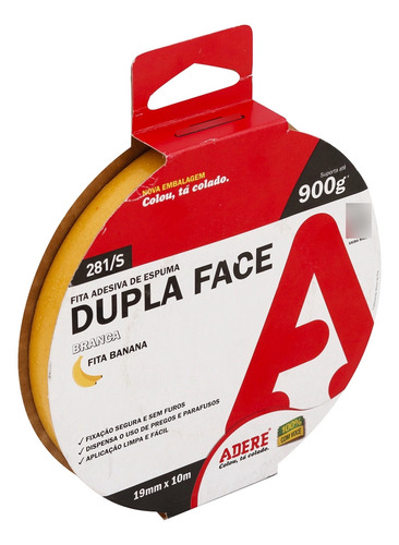 Fita Dupla Face C/ Espuma 19mm 10 Metros Fita Banana - Adere
