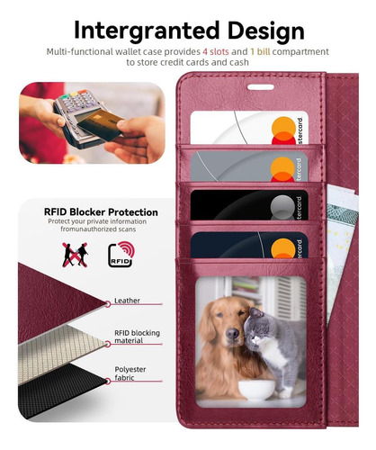 1 - Funda Ocase Compatible Con Galaxy S25 Ultra Wallet, Pu Borgoña.