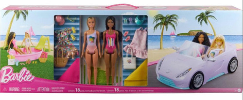 Mattel 2 Barbies Muñecas Piscina Accesorios Y Carro Pack