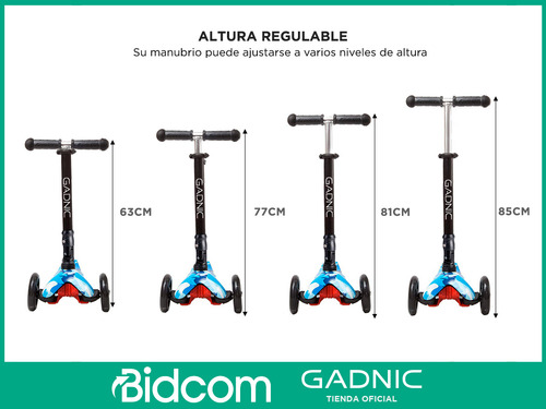 Imagen 6 de 10 de Monopatin Gadnic Reforzado Luces Led Plegable Portatil Freno