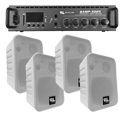 Amplificador Bluetooth Funcional Usb 50w + 4 Bafles Blancos
