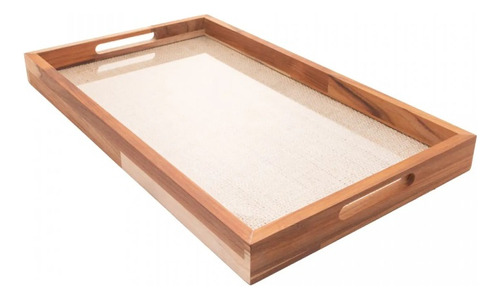 Bandeja Em Madeira Com Sisal Teca 60x35x5cm - Wolff