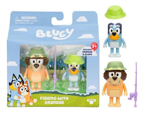 Kit 2 Bonecos Colecionáveis 6cm Bluey - Pescaria Com Vovô