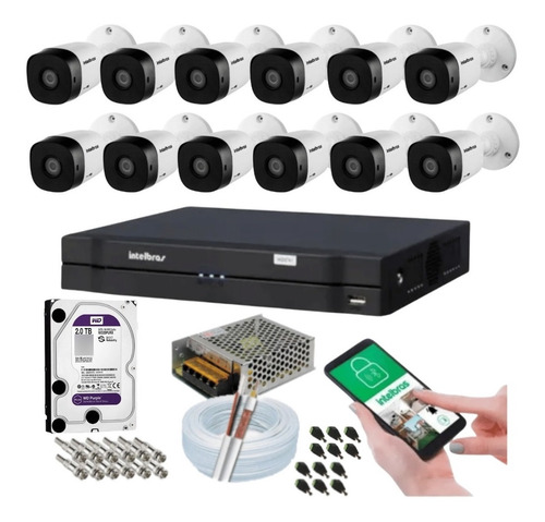 Kit 12 Câmeras Intelbras 1120 Dvr 16 Canais Audio Som