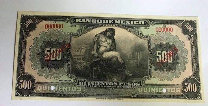 Billete $500 Pesos Banco De Mexico 1925 Prueba Sin Circular | Mercado Libre