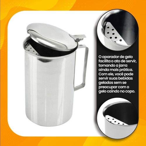 Jarra De Inox Com Tampa E Aparador De Gelo Para Água Ou Suco