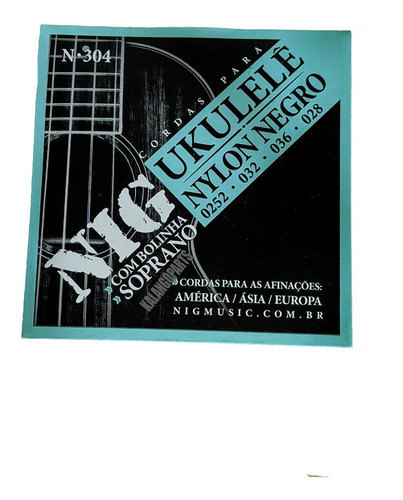 01 Jogo De Cordas Nig N304 Ukulele Soprano Nylon Preto