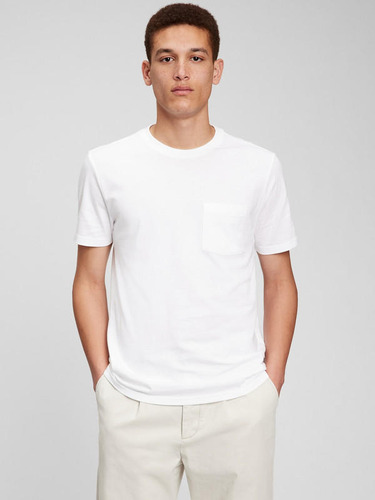 Polera Hombre Gap Manga Corta Bolsillo Blanco