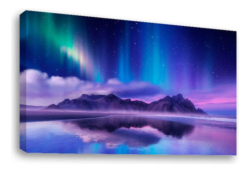 Cuadro Decorativo Canvas Aurora Polar Reflejadas En Lago Color Natural Armazón Natural
