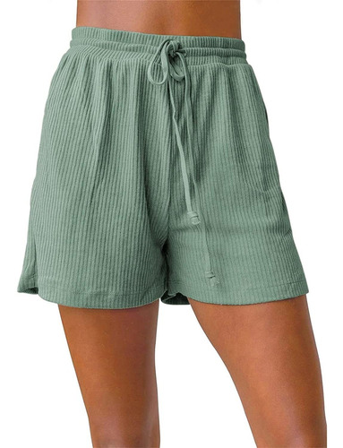 Pantalon Corto Punto Casual Para Mujer Cordon Color Solido S