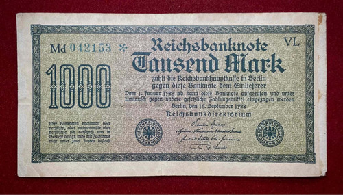 Billete 1000 Marcos Alemania 1922 Pick 76 E.1.vl Gitter Mit8
