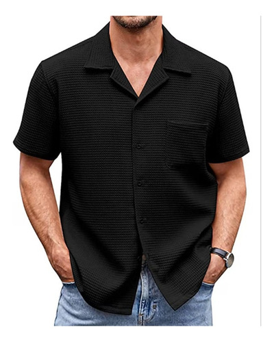 Camisa Tipo Gofre De Manga Corta De Verano Para Hombre