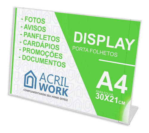 Display Porta Folha Acrílico A4 L Horizontal Balcão Mesa