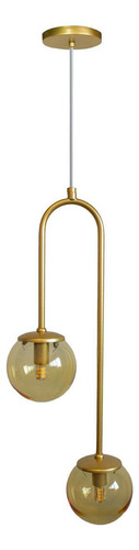 Luminária Pendente Canne Light Dourado 2 Globos Âmbar 10cm