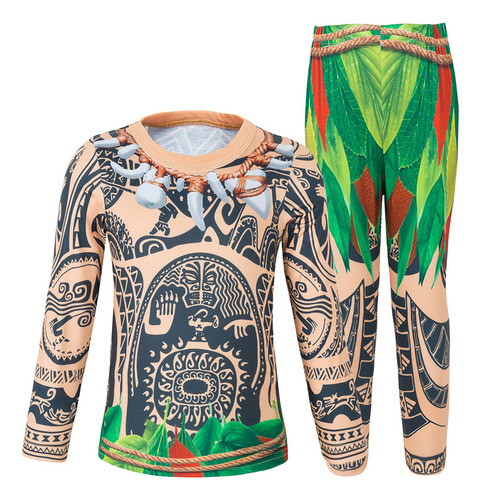 Disfraz Infantil De Maui Moana Con Estampado De Tótem 3d, Largo