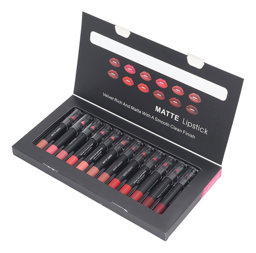 Juego De Lápiz Labial Mate De 12 Colores, Resistente