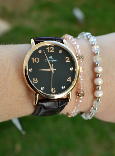 Relogio Champion Dourado Pulseira Couro Original