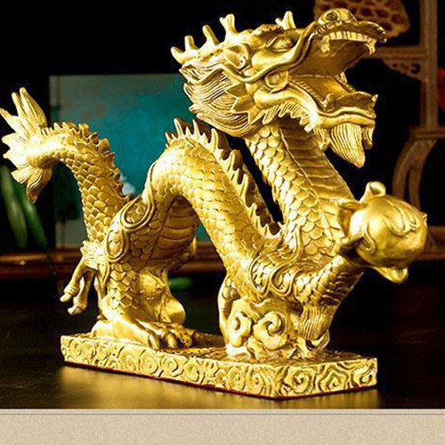 Dragón Dorado Con Base Estatuilla Coleccionable Estatua