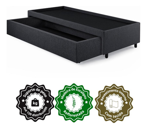 Base Box Cama Solteiro Com Gaveta Sapateria 88x188 Cm Linho