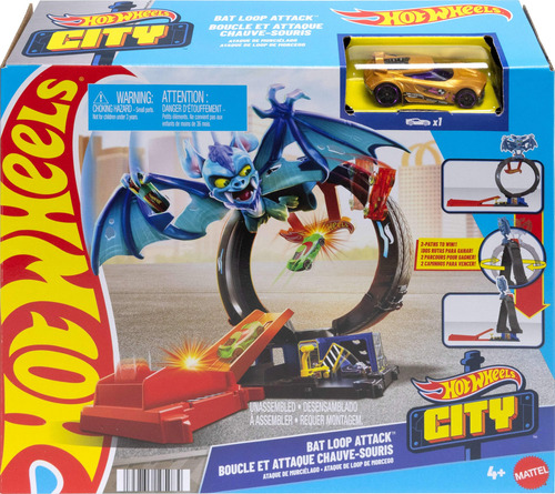 Hot Wheels City Toy Car Track Set, Bat Loop Attack Con Lazo