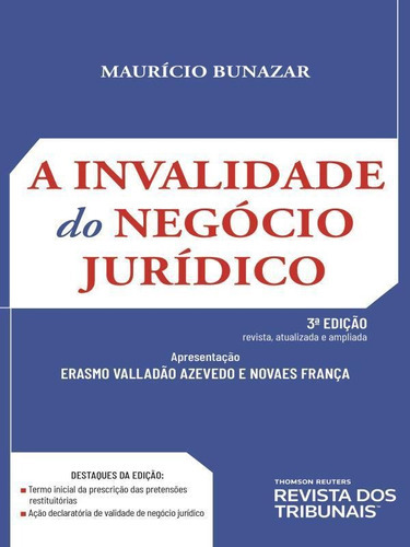 A Invalidade Do Negócio Jurídico - 2023, De Bunazar, Maurício. Editora Revista Dos Tribunais, Capa Mole Em Português