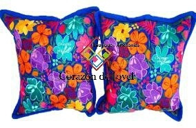 2 Fundas Mismo Diseño Y Color Bordadas De Flores Artesanales