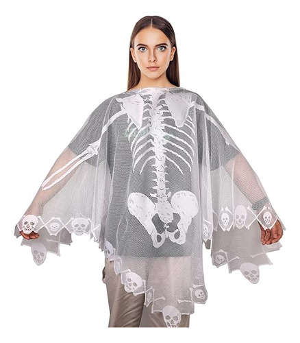 Disfraz Esqueleto Halloween Poncho Esqueleto Encaje Para Muj