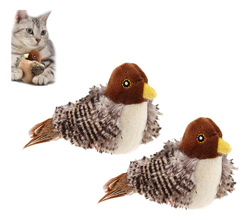 2pcs Juguete Para Gato Pájaro Gorjeando Con Cola De Plumas