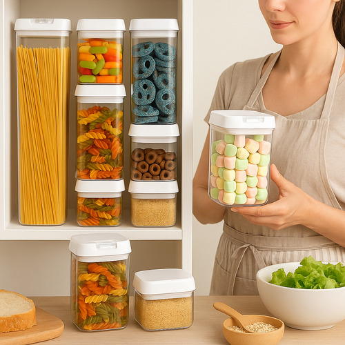 7 Toppers Hermeticos De Plastico Transparente Tapa Cereal Transparente