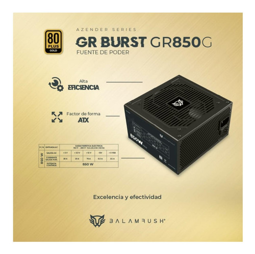 Balam Rush Fuente De Poder Pc 850w Gamer Gr Burst Gr850g 80