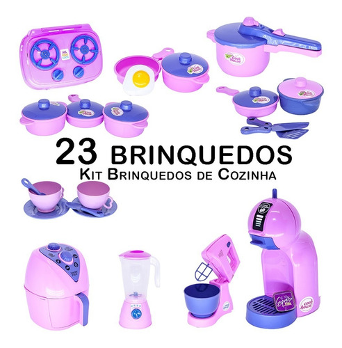 Cozinha Infantil Jogo De Panela Eletro Air Fryer 23 Peças