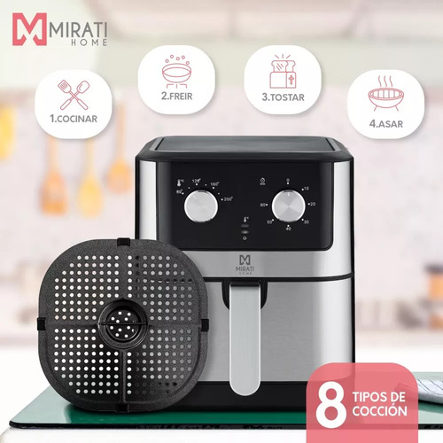 Freidora De Aire Mirati Con Capacidad De 6l 1500w Negro Y Plateado