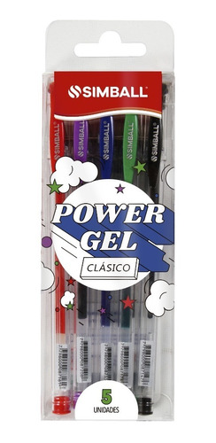 Roller Tinta Gel Power Gel X 5 Colores Clásicos Simball