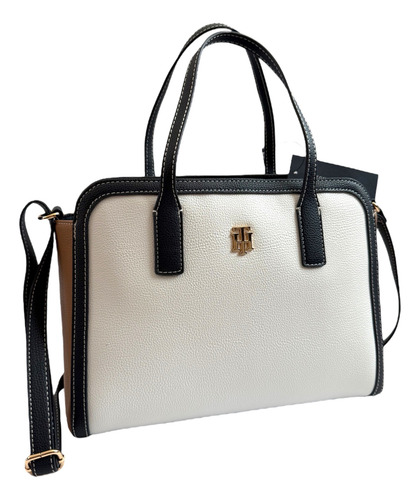 Bolso Tommy Hilfiger Satchel 69j7963 Blanco/beige/azul Blanco Lisa Oro Azul Oscuro