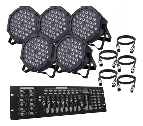 5 Canhão Refletor Led Rgbw 36 Leds + Mesa Dmx 8/16 + 5 Cabos